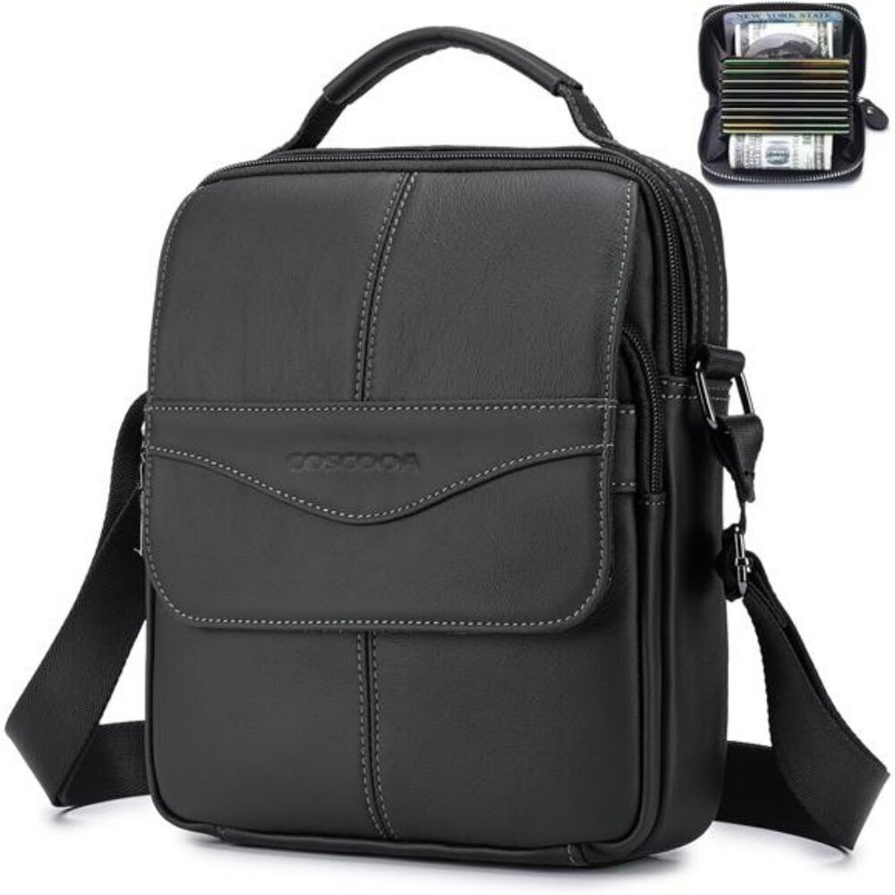 Mens Genuine Leather Shoulder Bag Crossbody Messenger Satchel Travel Work